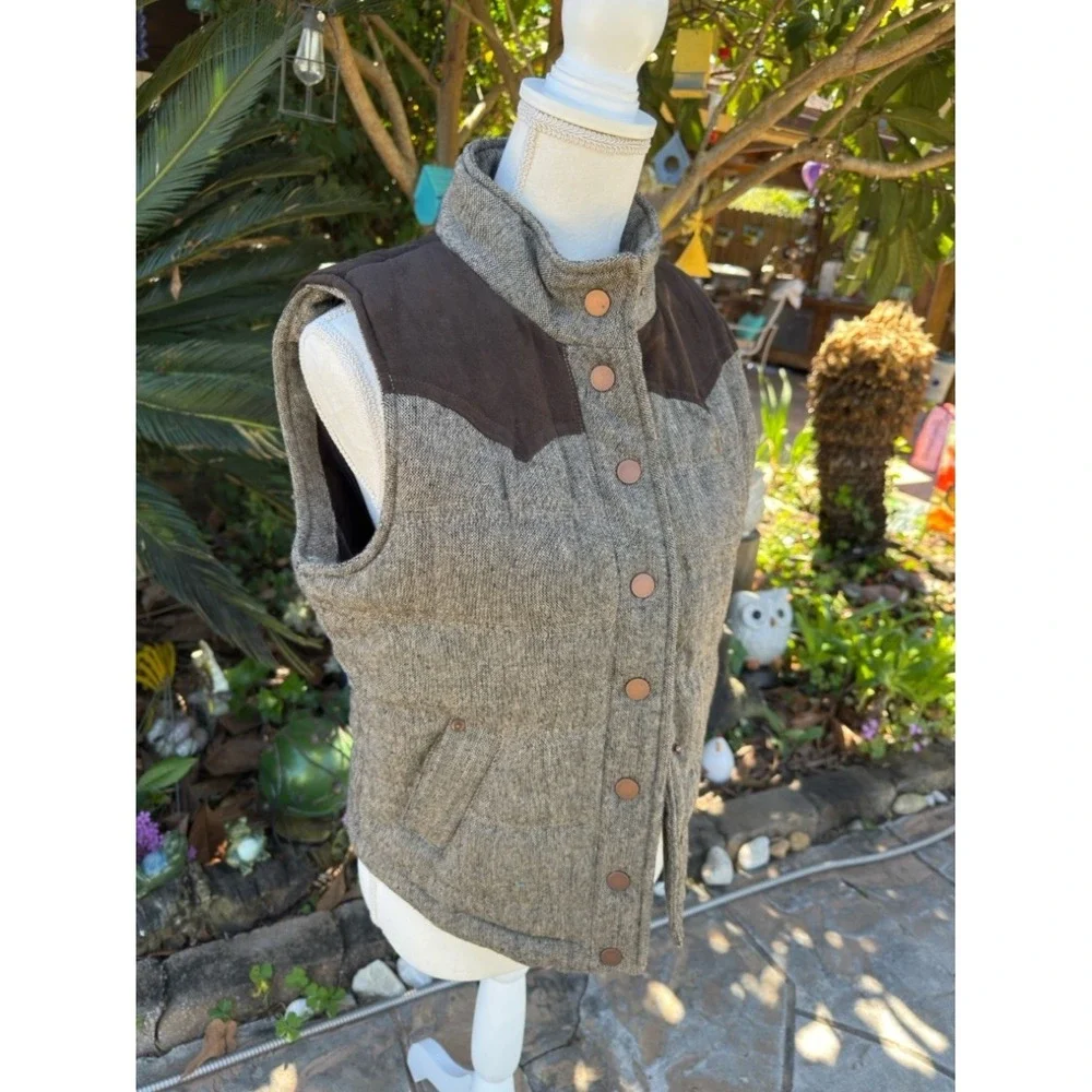Ci Sono DV538 Gray Brown Western Wool Blend Snap Vest Size M/L